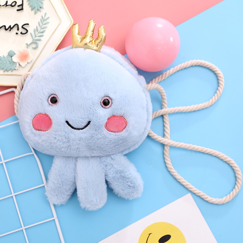 Túi đeo chéo hình bạch tuộc phong cách hoạt hình dễ thương, túi đeo vai gấu bông đáng yêu