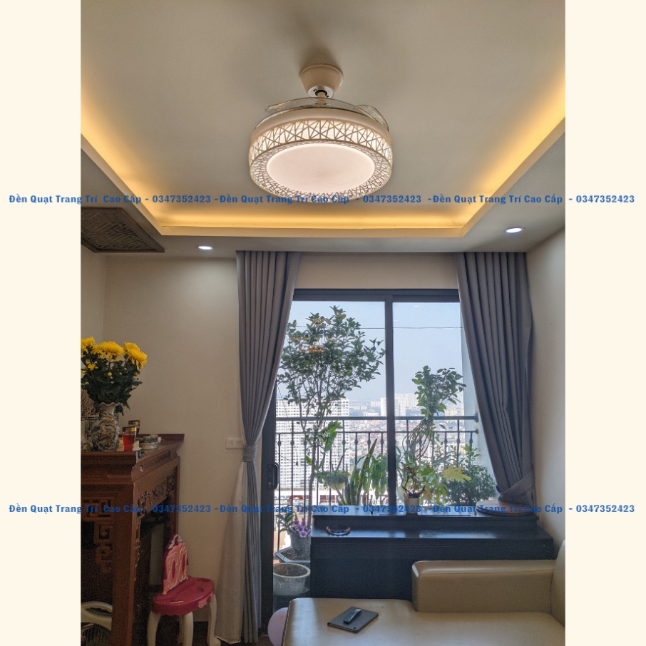 Quạt Trần, Quạt Trần Đèn J6 Trắng Cánh Cụp Xòe 6 Cấp Độ Gió, 3 Chế Độ Ánh Sáng Hiện Đại Kèm Khiển (BH 10 Năm Động Cơ))