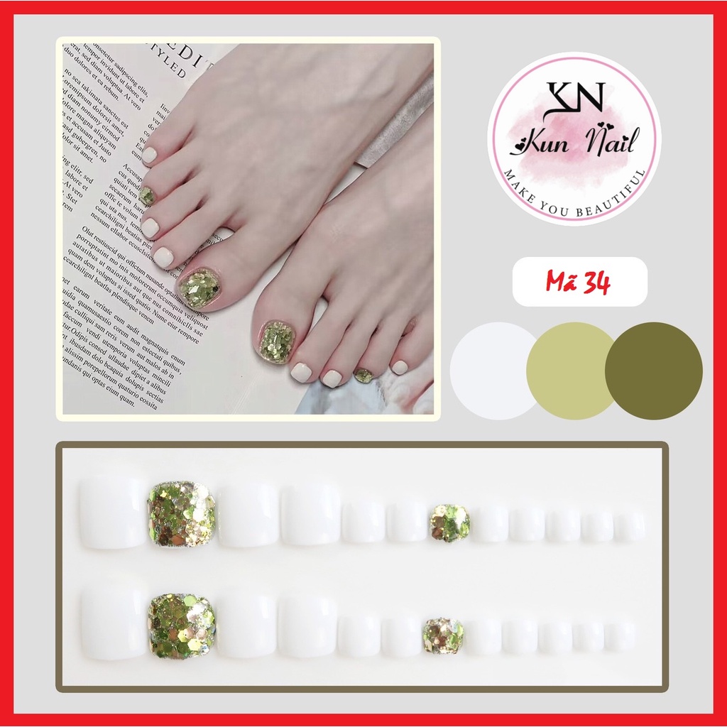 Kun Nail__Mã 34 - Bộ 24pcs móng Chân cực Xinh, có 12 size phù hợp với mọi size Chân, (tặng kèm bộ phụ kiện)