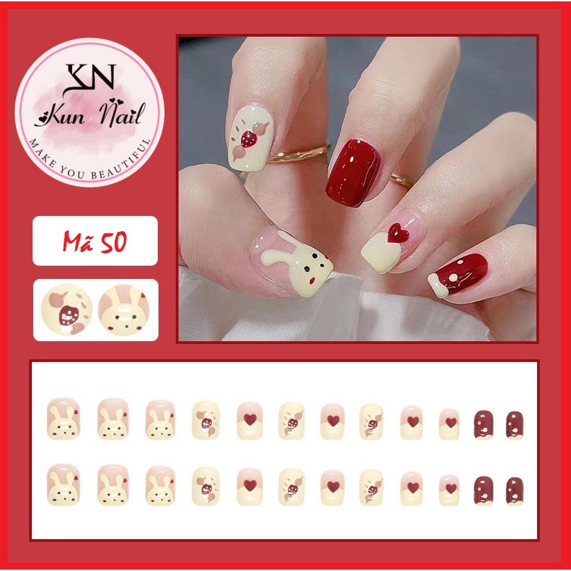 Kun Nail__Mã 50 - Bộ 24pcs móng Tay cực Xinh, có 12 size phù hợp với mọi size Tay, (tặng kèm bộ phụ kiện)
