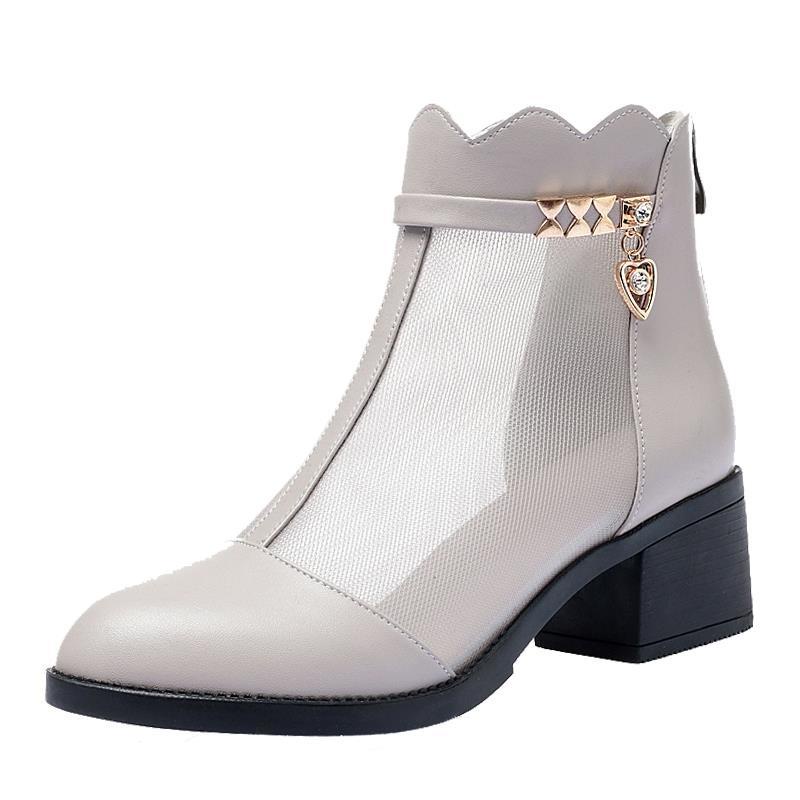 Giày Bốt Cao Gót Bằng Da Thật Phối Lưới Thời Trang Mùa Xuân 2023 Cho Nữ