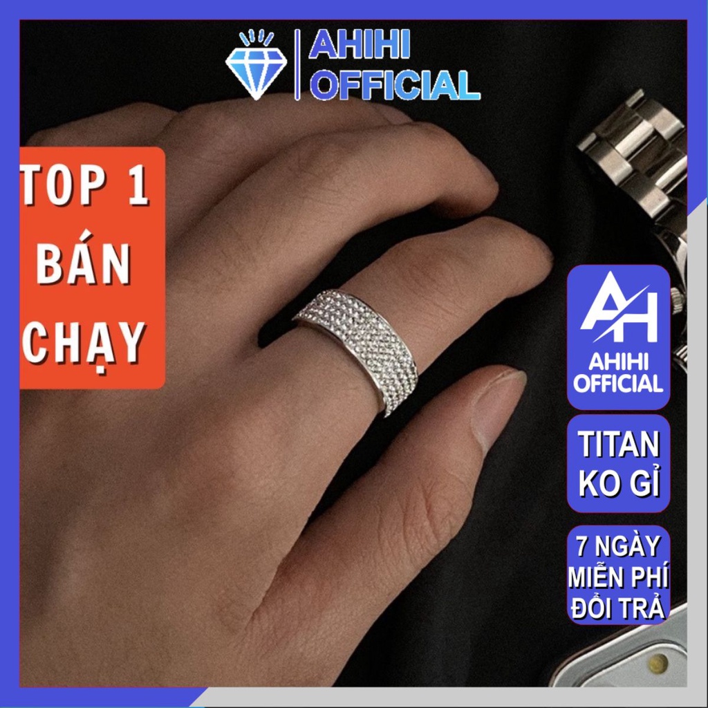 Nhẫn nam nữ titan đính đá lấp lánh DRING KuuClothes Màu Bạc Cá Tính Hàn Quốc - Nhẫn DRING