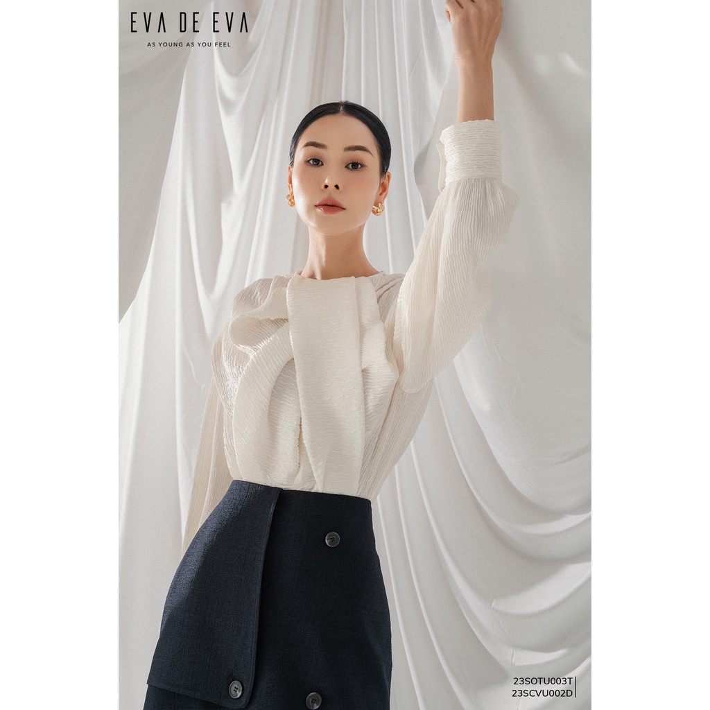 Áo sơ mi trắng nữ tay dài thiết kế cách điệu Eva de Eva 23SOTU003T