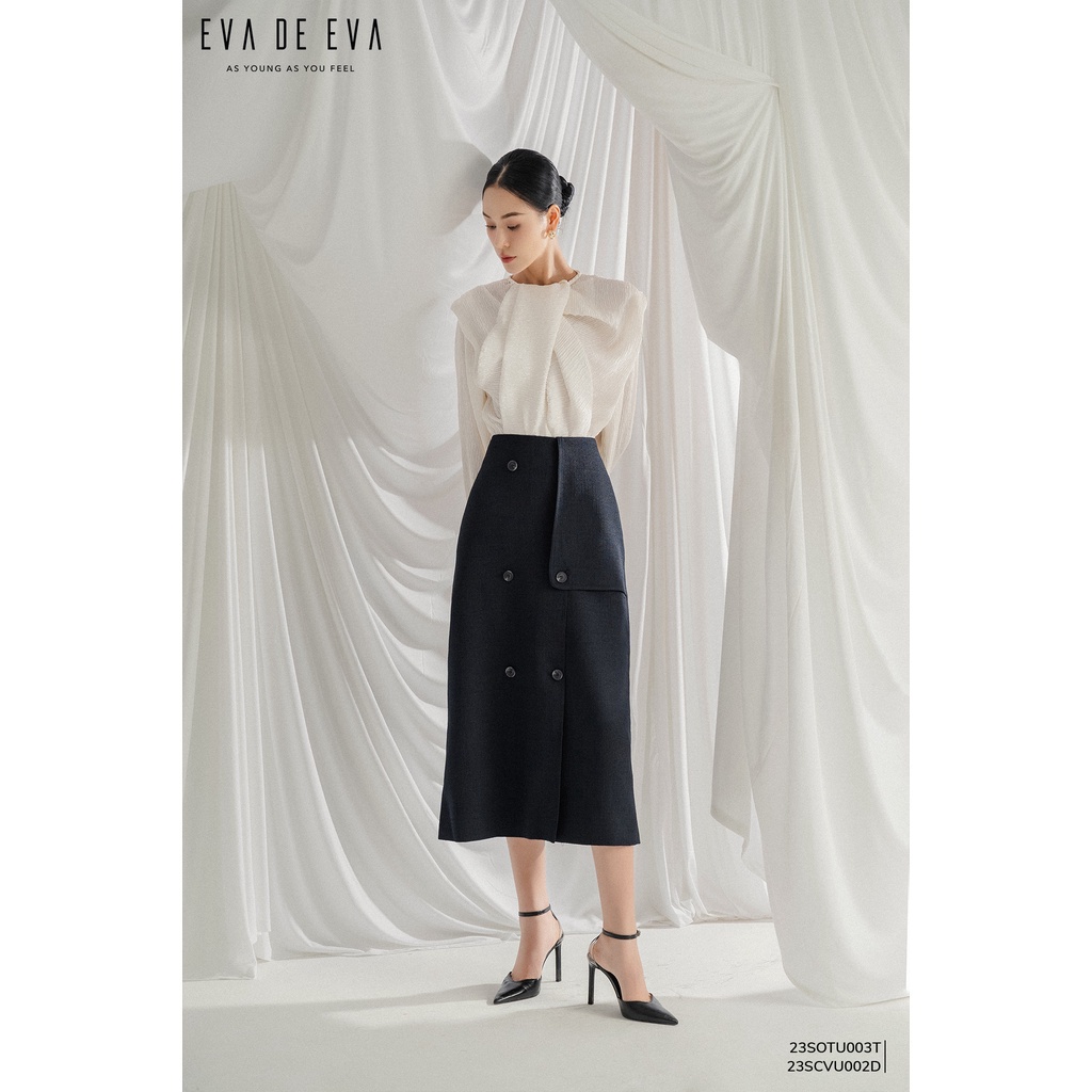 Áo sơ mi trắng nữ tay dài thiết kế cách điệu Eva de Eva 23SOTU003T