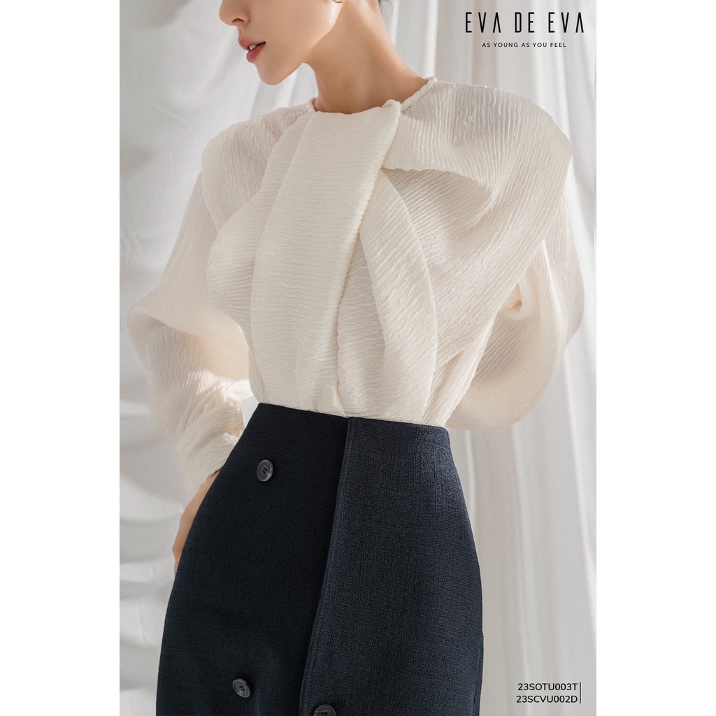 Áo sơ mi trắng nữ tay dài thiết kế cách điệu Eva de Eva 23SOTU003T