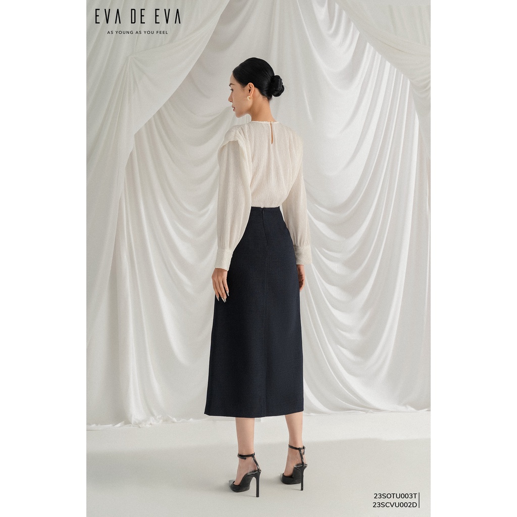 Áo sơ mi trắng nữ tay dài thiết kế cách điệu Eva de Eva 23SOTU003T