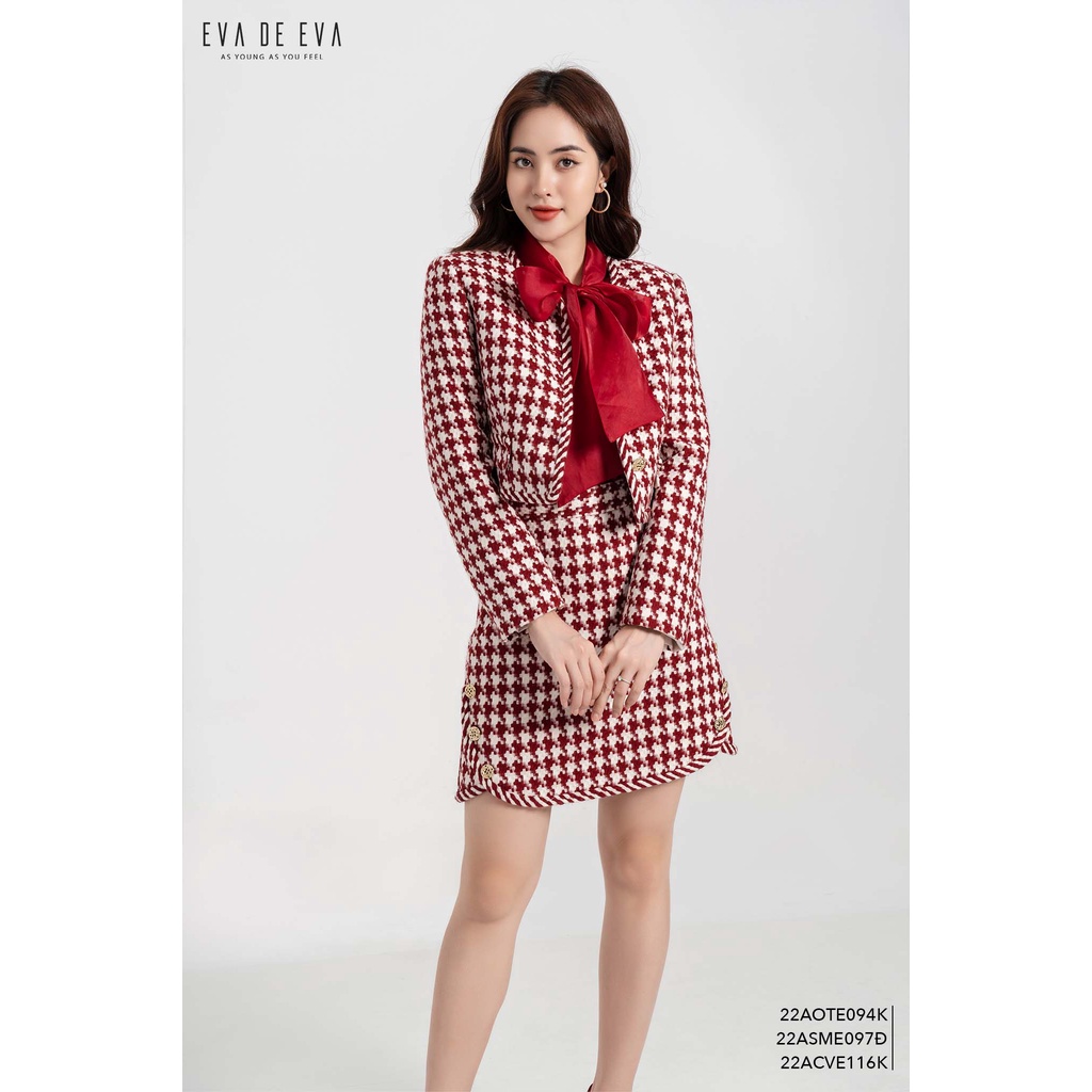 Chân váy tweed ngắn chữ A kẻ caro Eva de Eva 22ACVE116K
