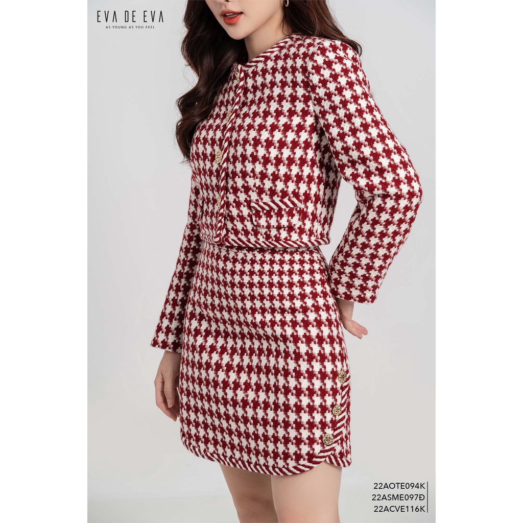 Chân váy tweed ngắn chữ A kẻ caro Eva de Eva 22ACVE116K