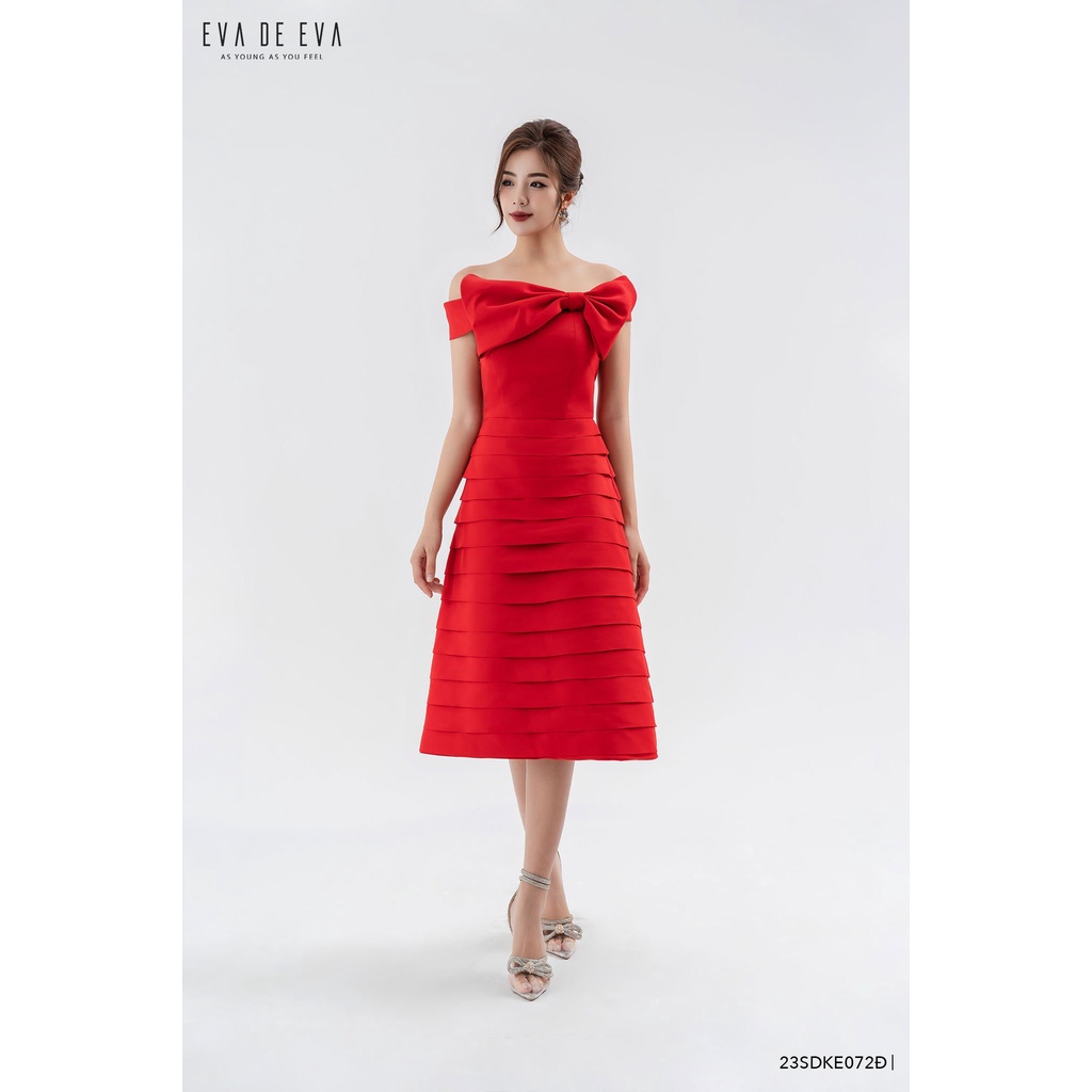 Đầm đỏ trễ vai dáng A Eva de Eva 23SDKE072Đ