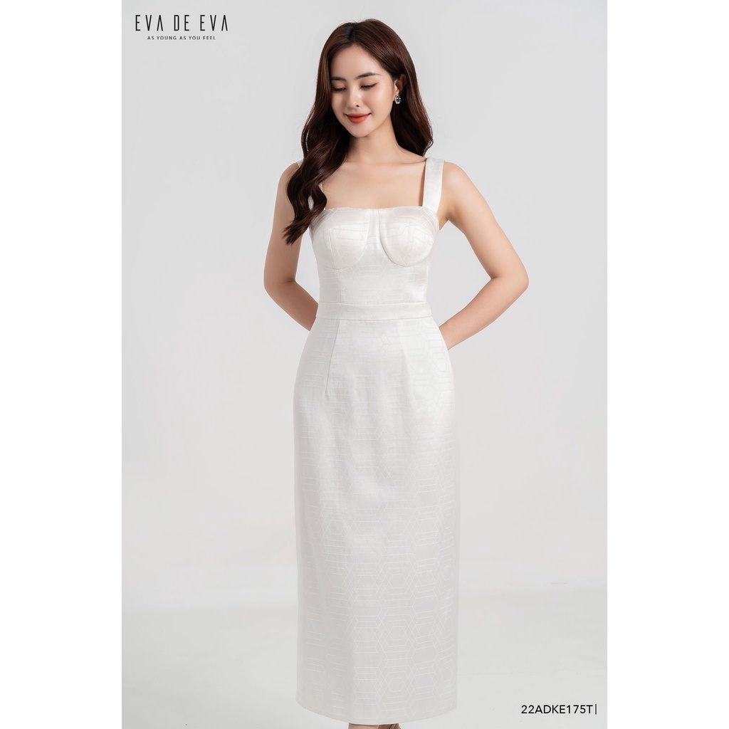 Đầm trắng hai dây bản to dáng dài Eva de Eva 22ADKE175T