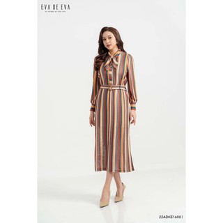Đầm tay dài dáng dài thắt eo cổ nơ eva de eva 22adke160k