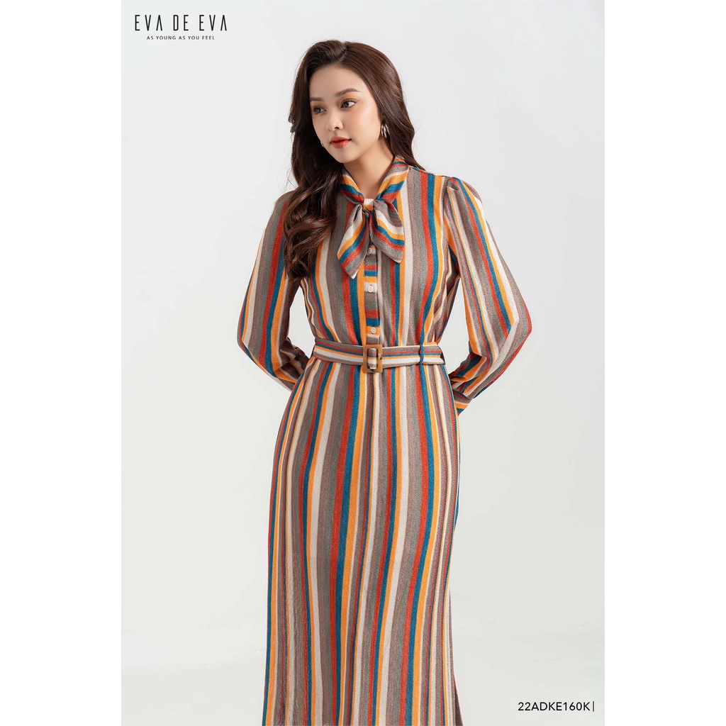 Đầm tay dài dáng dài thắt eo cổ nơ Eva de Eva 22ADKE160K