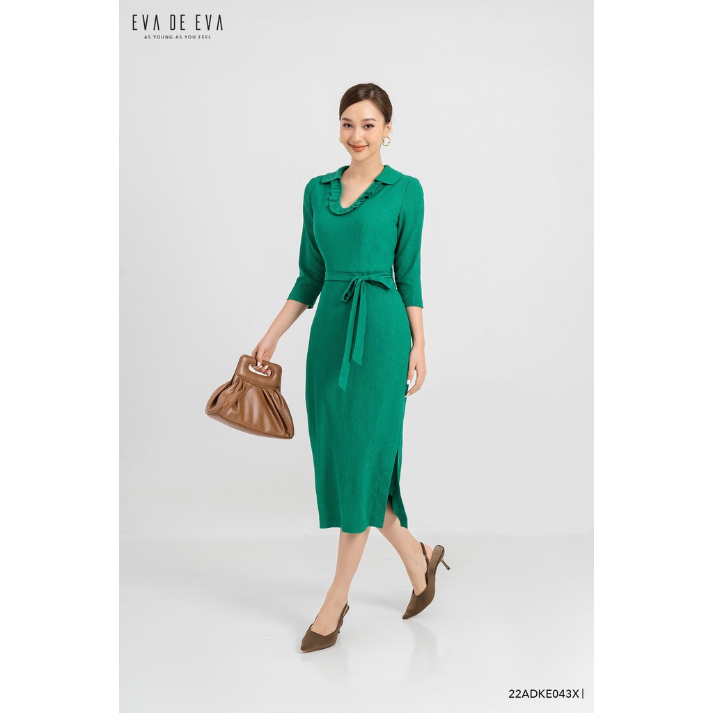 Đầm tay lỡ thắt eo cổ chữ U Eva de Eva 22ADKE043X