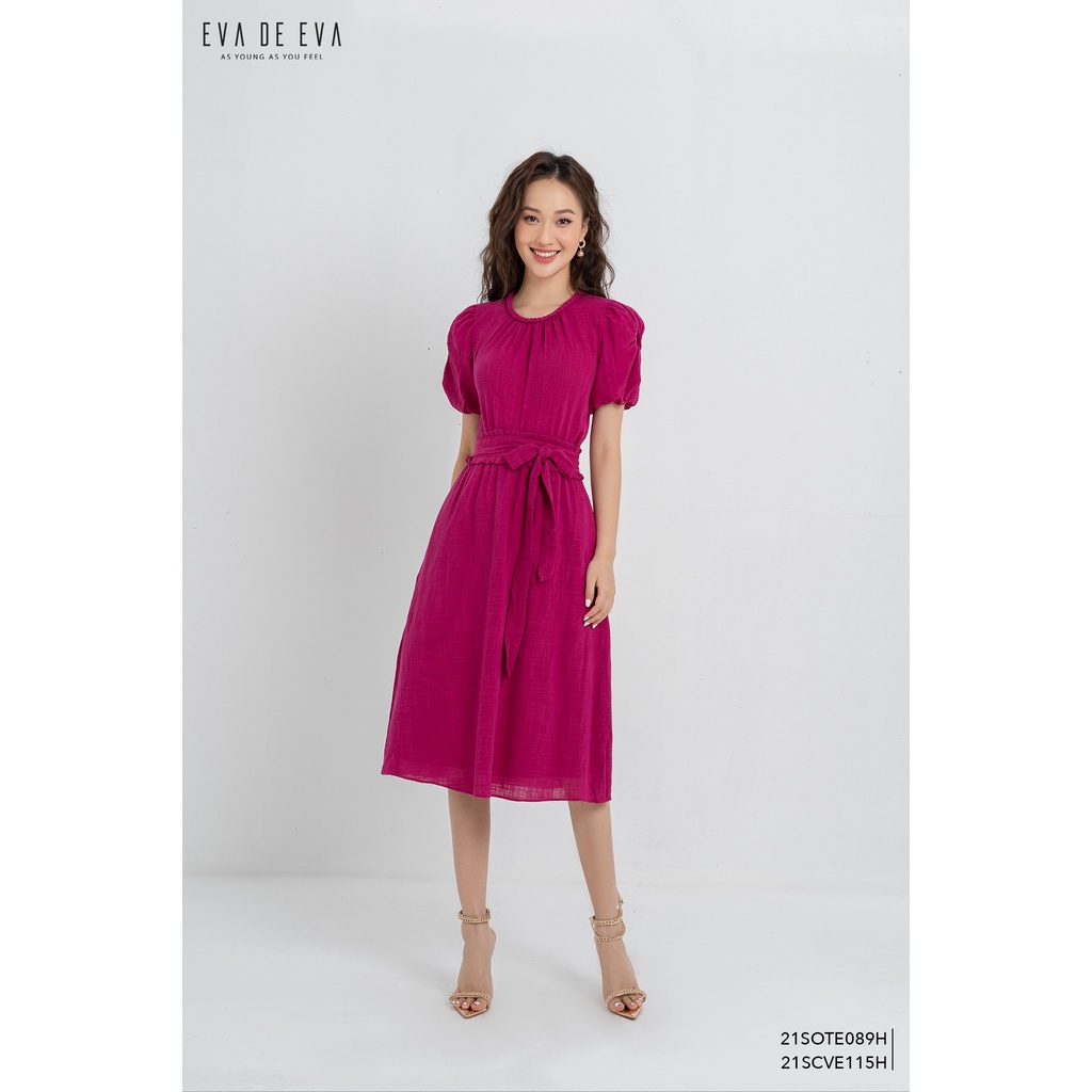Chân váy midi dáng xòe thắt nơ eo Eva de Eva 21SCVE115H