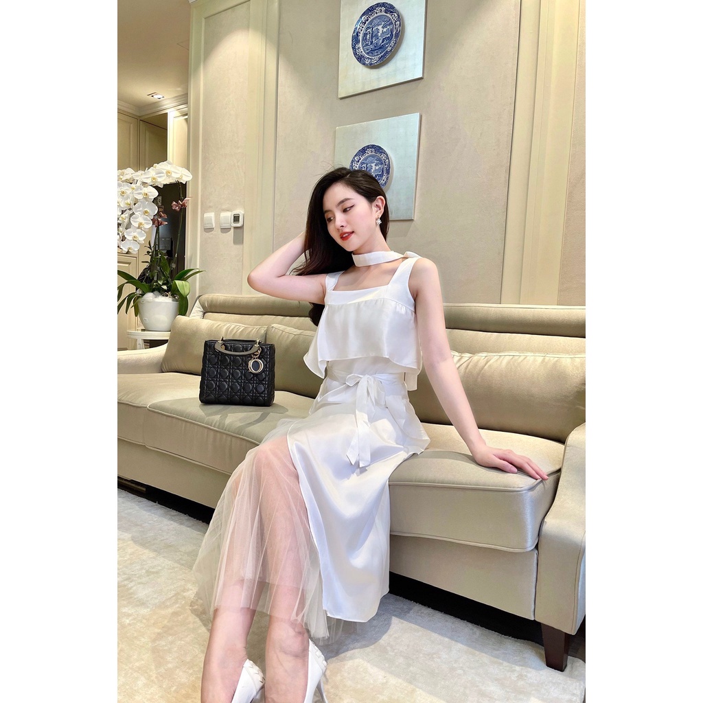 Đầm hai dây dáng thắt eo màu trắng LADY ME by Eva de Eva 21SDKO023T