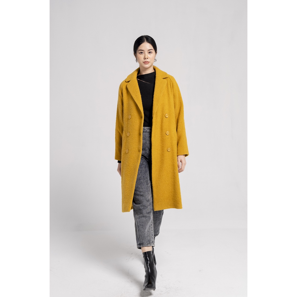 Áo khoác măng tô nữ dáng dài dạ len Eva de Eva 21ACOE001Y