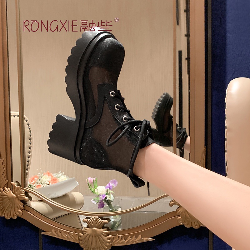 Giày Bốt Martin Cao Gót Phối Lưới Mỏng Thoáng Khí Thời Trang Mùa Hè 2023 Phong Cách Mới Cho Nữ