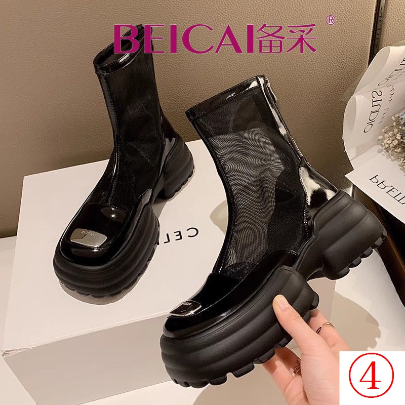 Giày Bốt Martin Phối Lưới Thoáng Khí Mũi Tròn Phong Cách Anh Quốc Thời Trang 2023 Cho Nữ