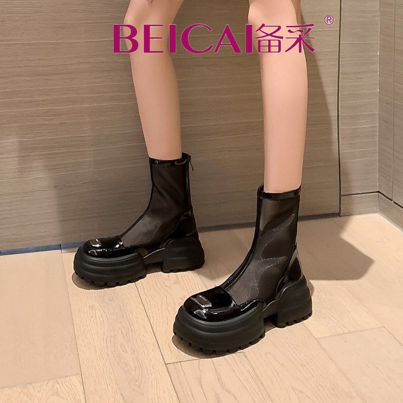 Giày Bốt Martin Phối Lưới Thoáng Khí Mũi Tròn Phong Cách Anh Quốc Thời Trang 2023 Cho Nữ