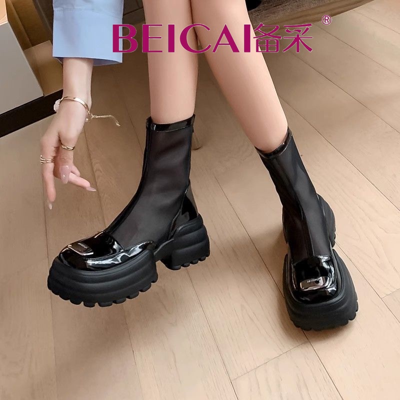 Giày Bốt Martin Phối Lưới Thoáng Khí Mũi Tròn Phong Cách Anh Quốc Thời Trang 2023 Cho Nữ