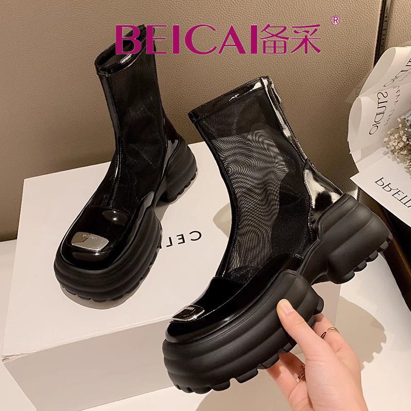 Giày Bốt Martin Phối Lưới Thoáng Khí Mũi Tròn Phong Cách Anh Quốc Thời Trang 2023 Cho Nữ