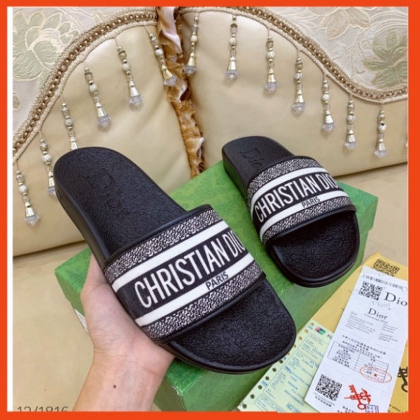 Dép quai ngang thời trang nam nữ DIOR bản canvas siêu nét,Full size 38/43