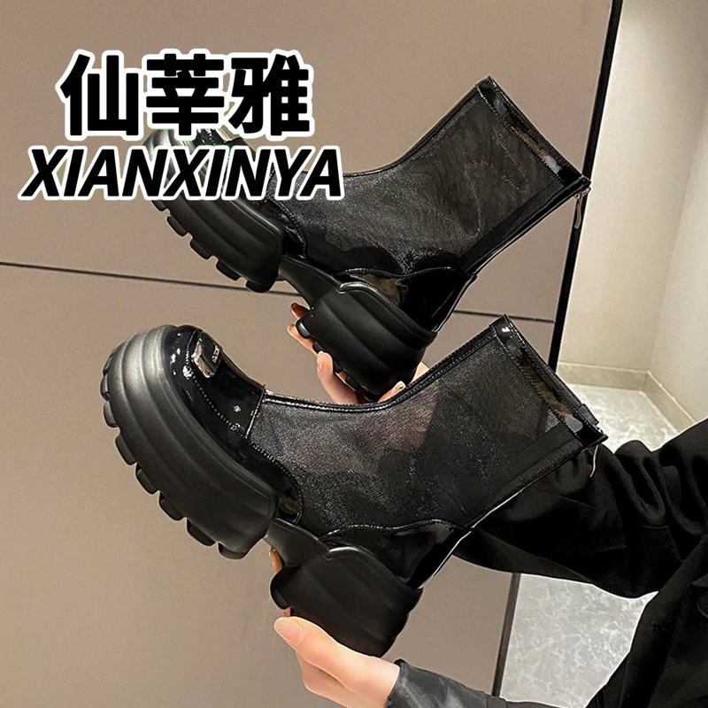 Giày Bốt Martin Bằng Da Thật Phối Lưới Mỏng Đế Dày Thoáng Khí Thời Trang Mùa Hè Cho Nữ