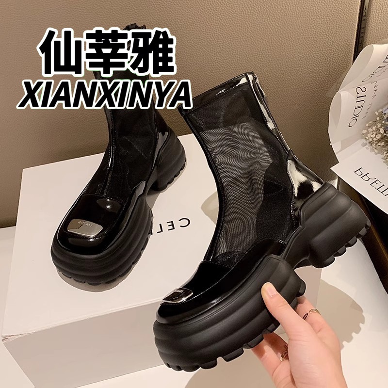 Giày Bốt Martin Bằng Da Thật Phối Lưới Mỏng Đế Dày Thoáng Khí Thời Trang Mùa Hè Cho Nữ