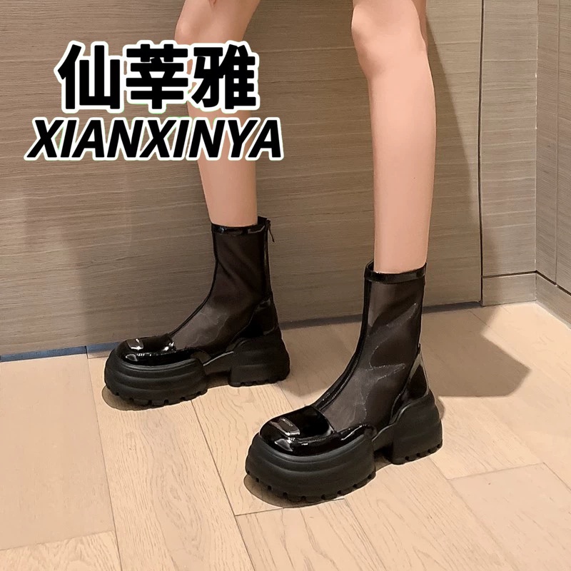 Giày Bốt Martin Bằng Da Thật Phối Lưới Mỏng Đế Dày Thoáng Khí Thời Trang Mùa Hè Cho Nữ