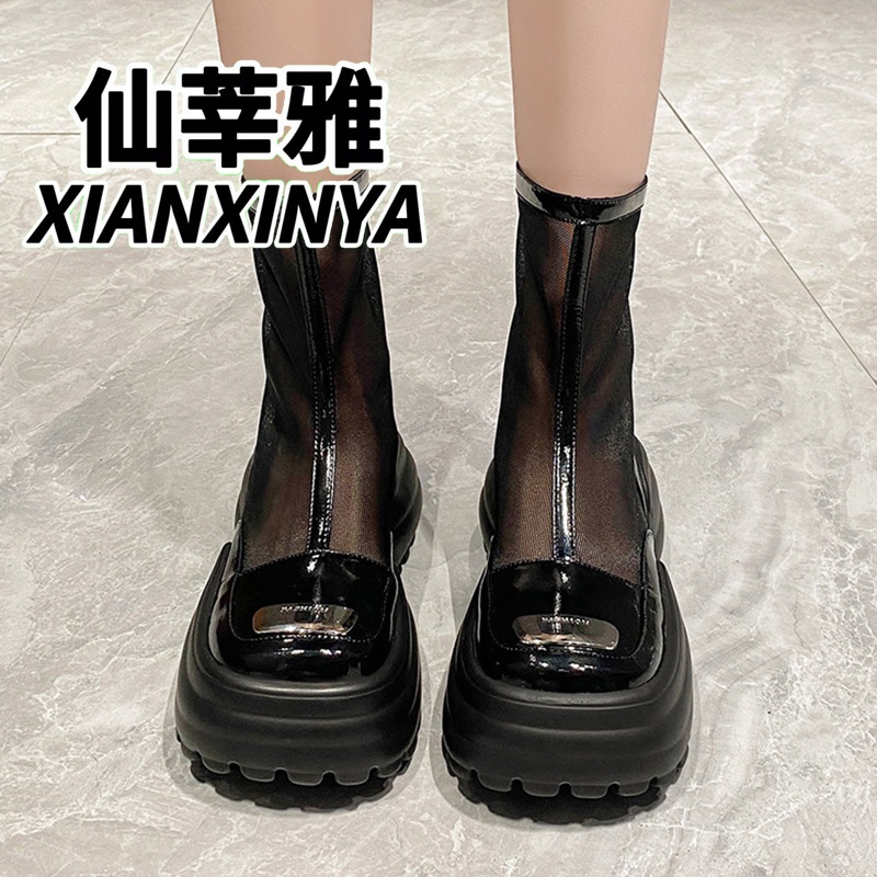 Giày Bốt Martin Bằng Da Thật Phối Lưới Mỏng Đế Dày Thoáng Khí Thời Trang Mùa Hè Cho Nữ