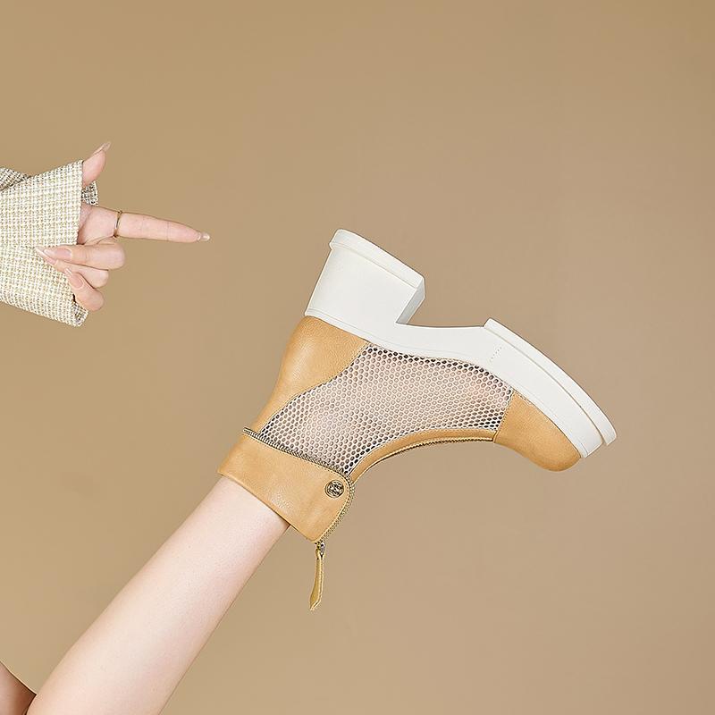 Giày Bốt Martin Da Phối Lưới Có Khóa Kéo Trước Thời Trang Mùa Hè 2023 Cho Nữ