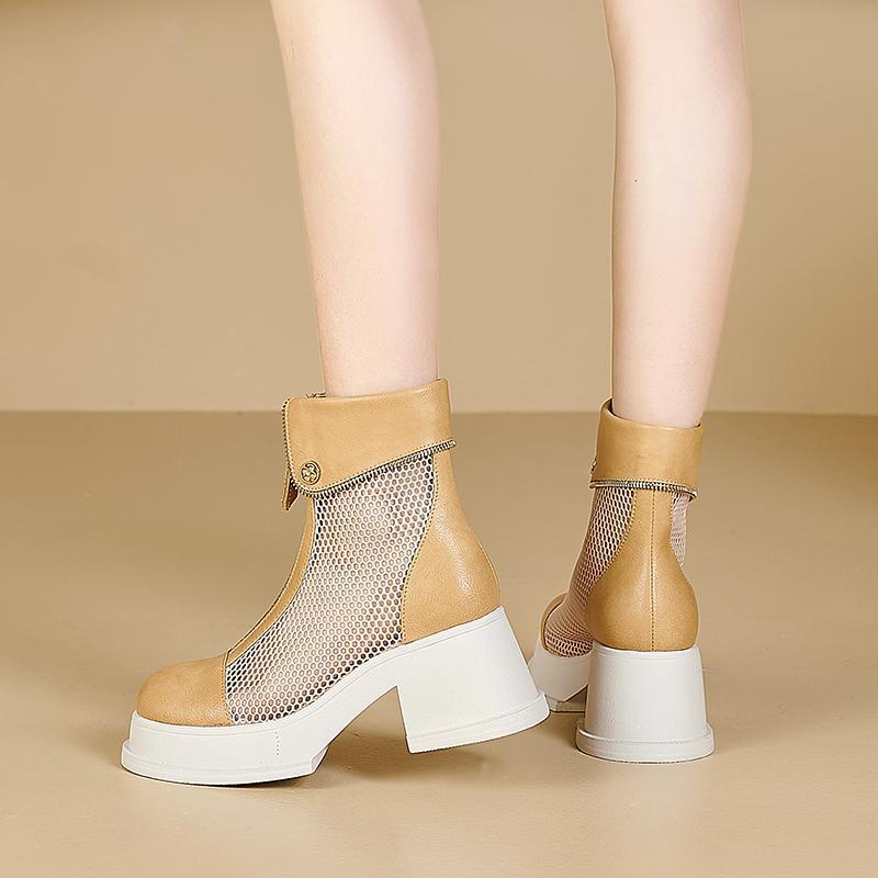 Giày Bốt Martin Da Phối Lưới Có Khóa Kéo Trước Thời Trang Mùa Hè 2023 Cho Nữ