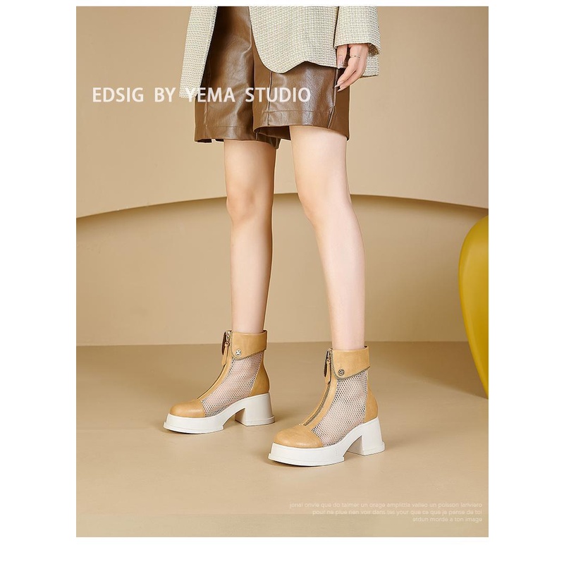 Giày Bốt Martin Da Phối Lưới Có Khóa Kéo Trước Thời Trang Mùa Hè 2023 Cho Nữ