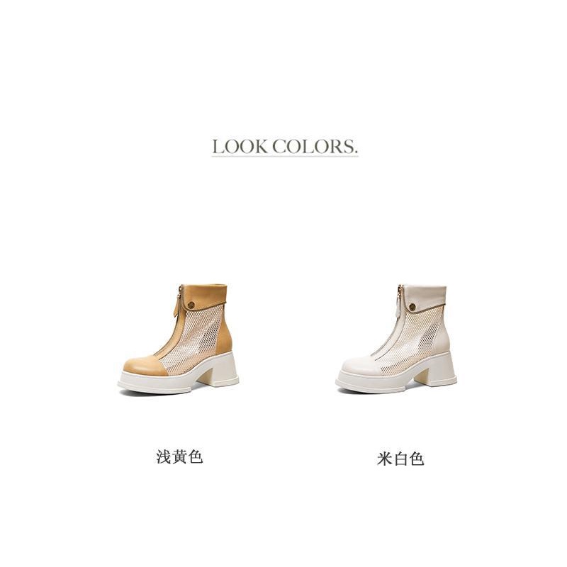 Giày Bốt Martin Da Phối Lưới Có Khóa Kéo Trước Thời Trang Mùa Hè 2023 Cho Nữ