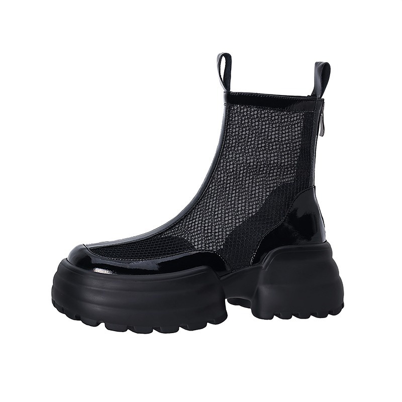 Giày Bốt Martin Phối Lưới Mỏng Cổ Cao Mũi Tròn Thời Trang Mùa Hè 2023 Phong Cách Mới Cho Nữ