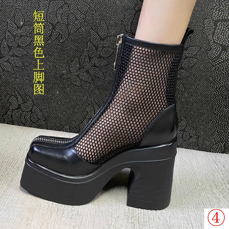 Giày Bốt Martin Da Cao Gót Phối Lưới Thời Trang Xuân Hè 2023 Cá Tính Cho Nữ