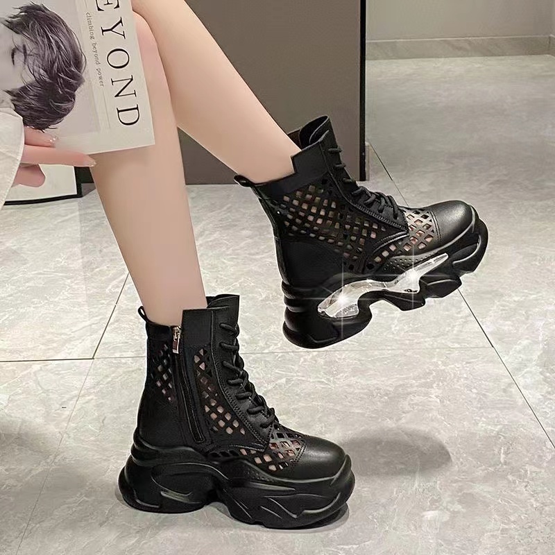 Giày Bốt Martin Phối Lưới Mỏng Thoáng Khí Thời Trang Xuân Thu 2023 Phong Cách Mới Cho Nữ