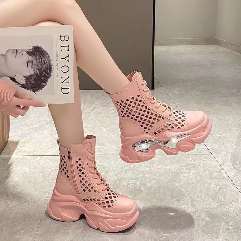 Giày Bốt Martin Phối Lưới Mỏng Thoáng Khí Thời Trang Xuân Thu 2023 Phong Cách Mới Cho Nữ