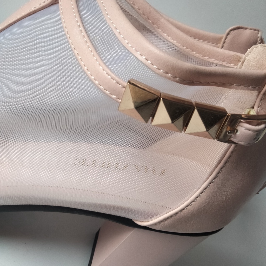 Giày Sandal Cao Gót Mùa Hè Hở Ngón Có Dây Kéo Sau Lưng Màu Hồng Trắng