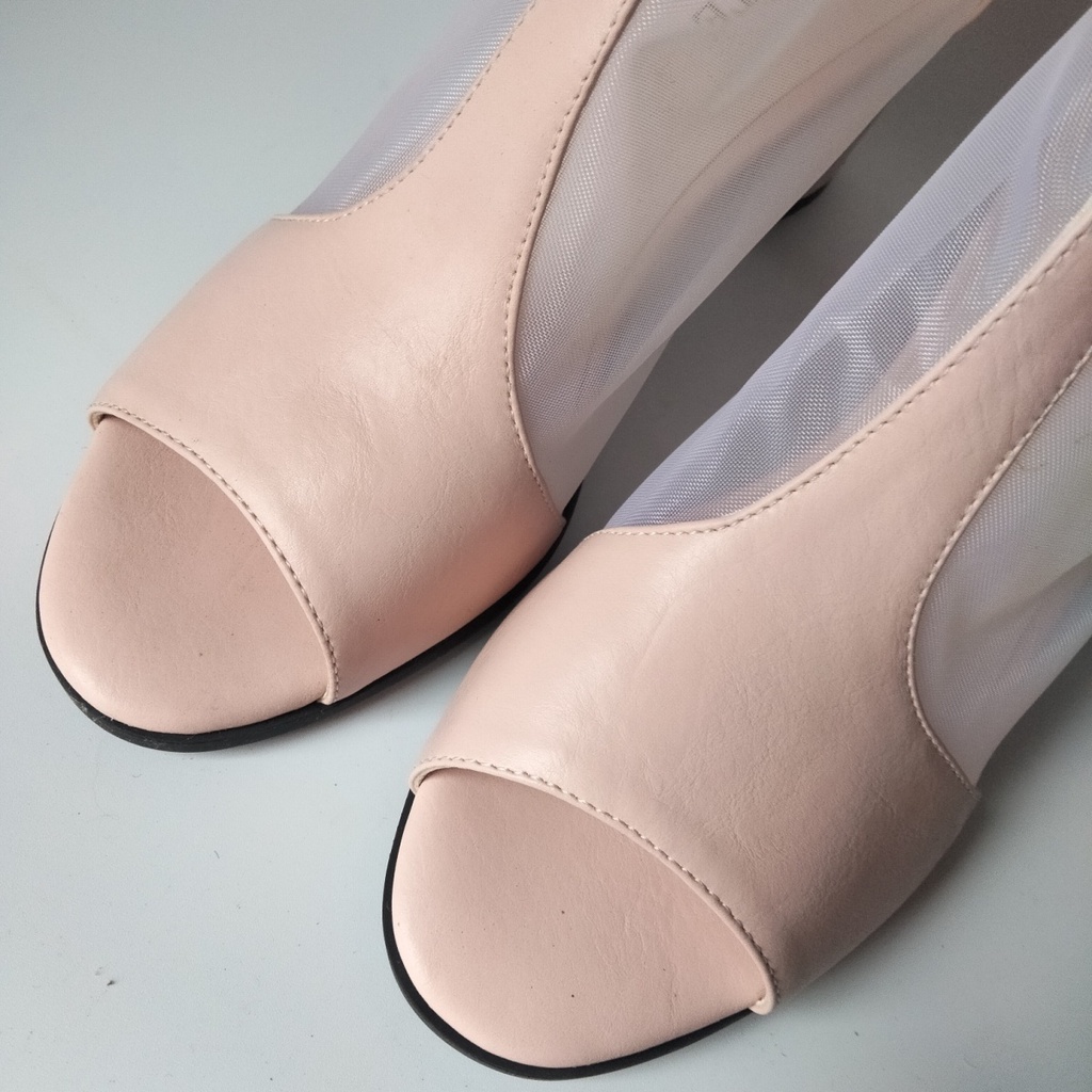 Giày Sandal Cao Gót Mùa Hè Hở Ngón Có Dây Kéo Sau Lưng Màu Hồng Trắng