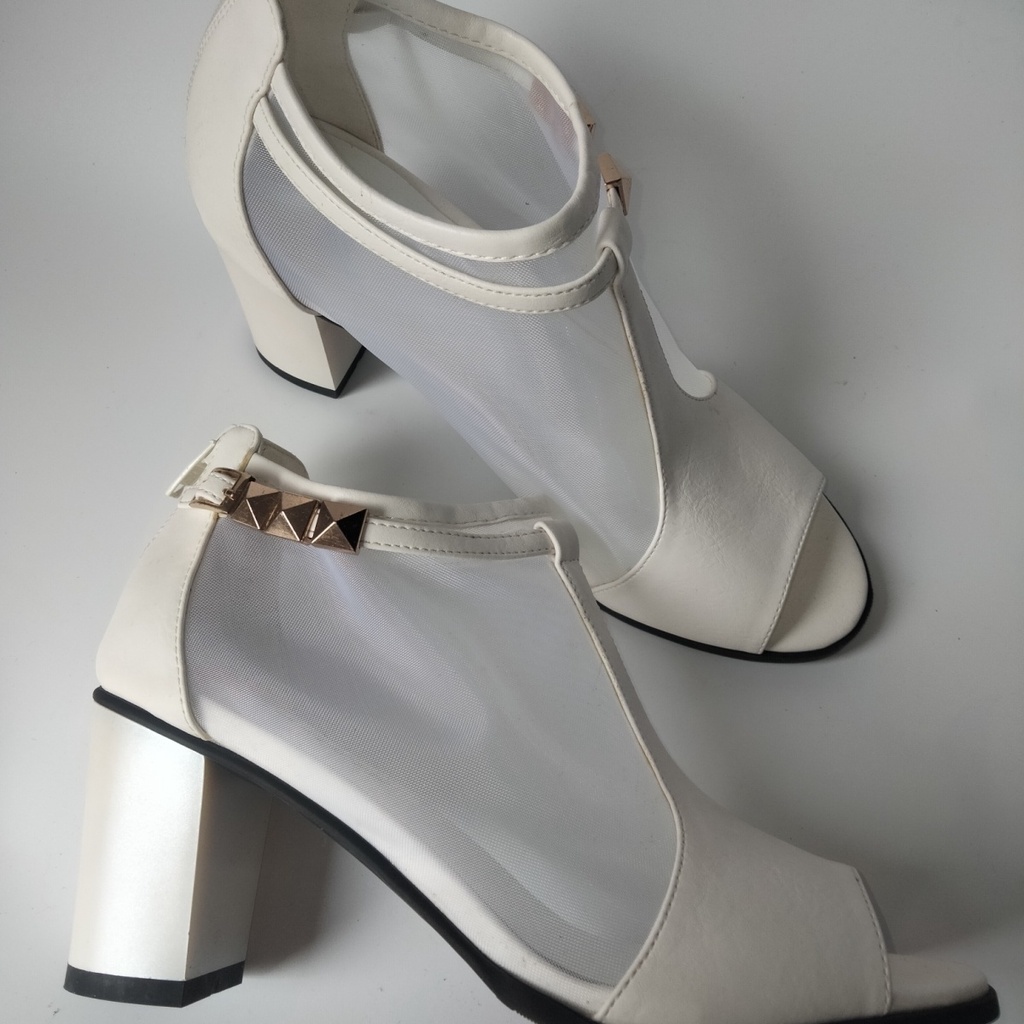 Giày Sandal Cao Gót Mùa Hè Hở Ngón Có Dây Kéo Sau Lưng Màu Hồng Trắng