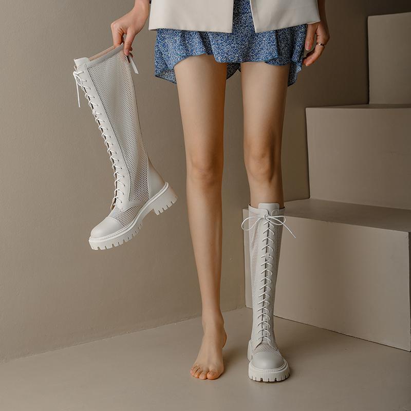 Giày Bốt Martin Cổ Cao Đế Dày Phối Lưới Mỏng Thoáng Khí Thời Trang Mùa Hè Cho Nữ Size 41