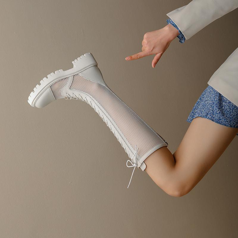 Giày Bốt Martin Cổ Cao Đế Dày Phối Lưới Mỏng Thoáng Khí Thời Trang Mùa Hè Cho Nữ Size 41