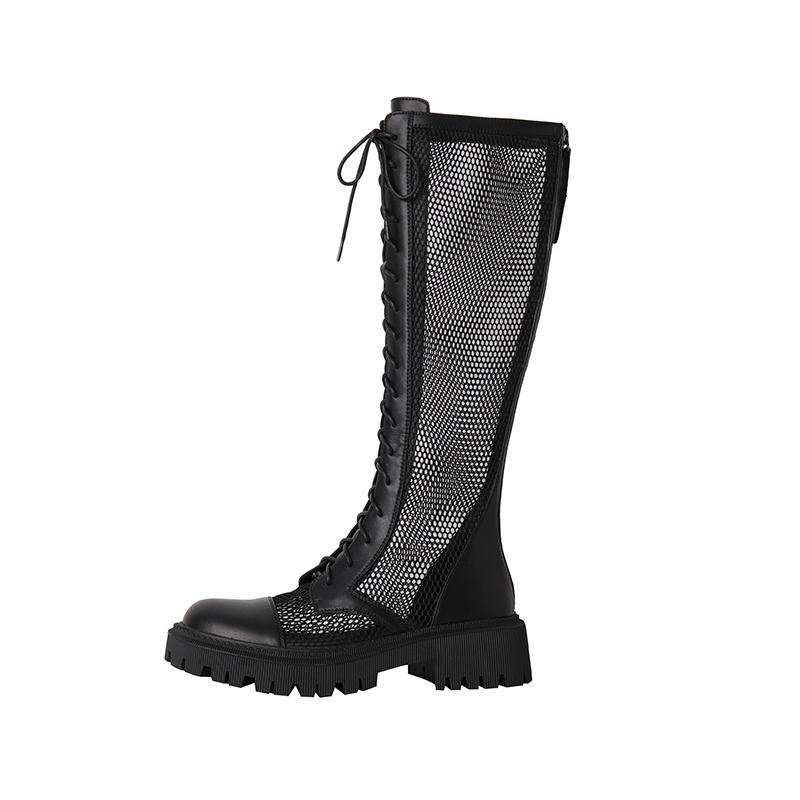 Giày Bốt Martin Cổ Cao Đế Dày Phối Lưới Mỏng Thoáng Khí Thời Trang Mùa Hè Cho Nữ Size 41