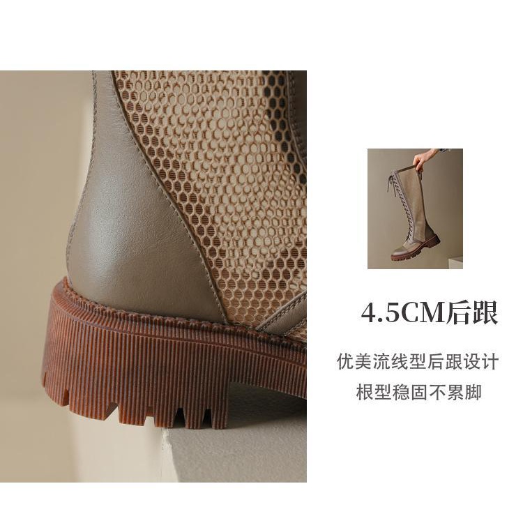 Giày Bốt Martin Cổ Cao Đế Dày Phối Lưới Mỏng Thoáng Khí Thời Trang Mùa Hè Cho Nữ Size 41