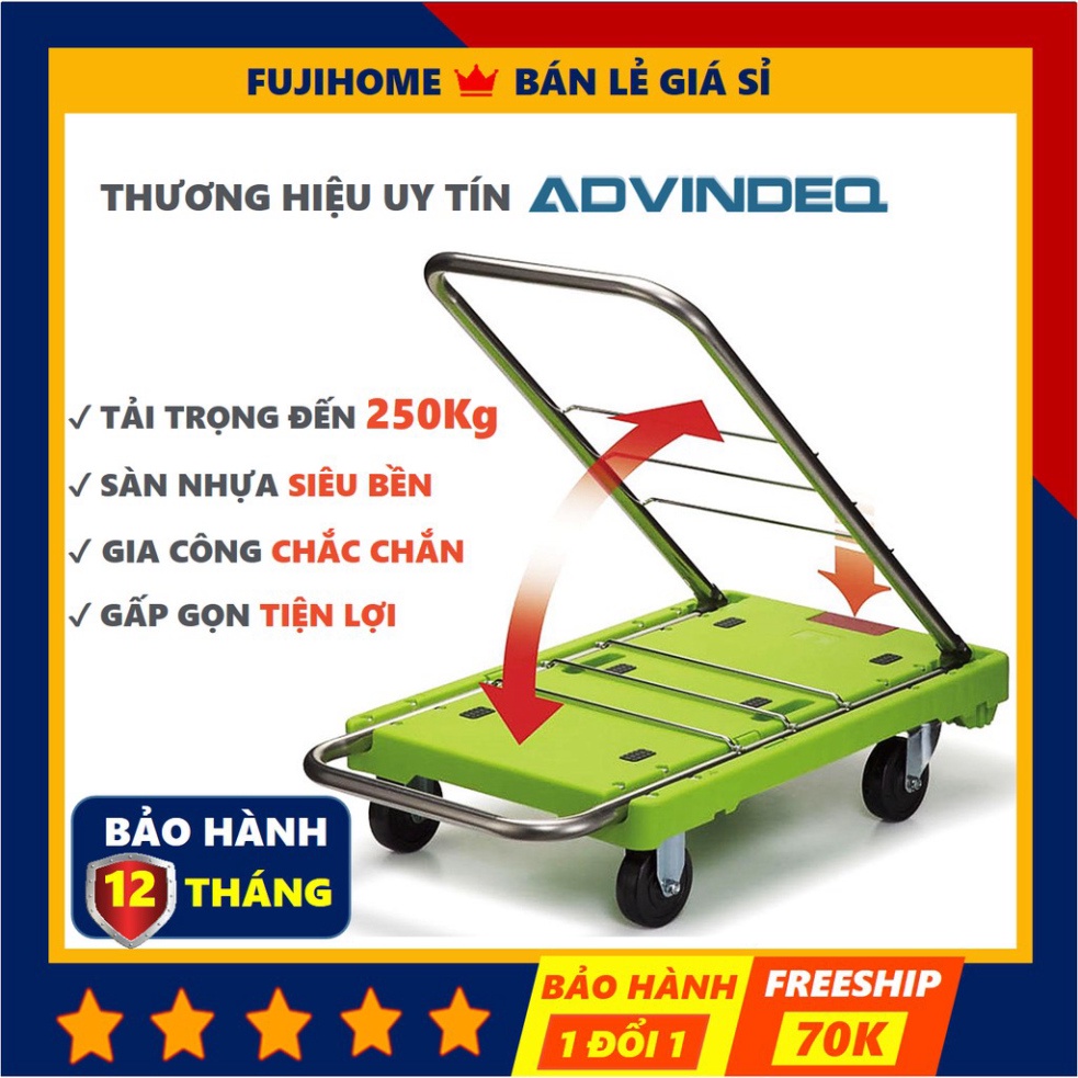 Xe đẩy hàng 4 bánh gấp gọn ADVINDEQ AV230, bánh cao su êm ái, xe kéo hàng gấp gọn siêu thị đa năng giá r