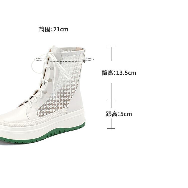 Giày Bốt Da Đế Dày Phối Lưới Thoáng Khí Thời Trang Cho Nữ