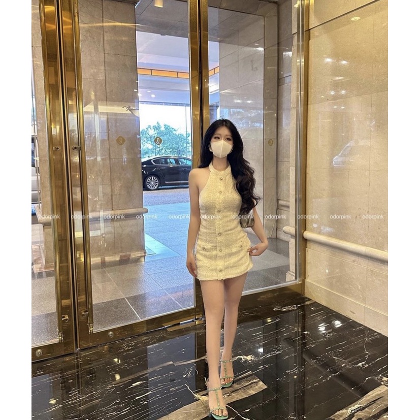 Váy dạ Tweed cổ yếm sang chảnh hàng cao cấp kèm ảnh thật (MAM131)