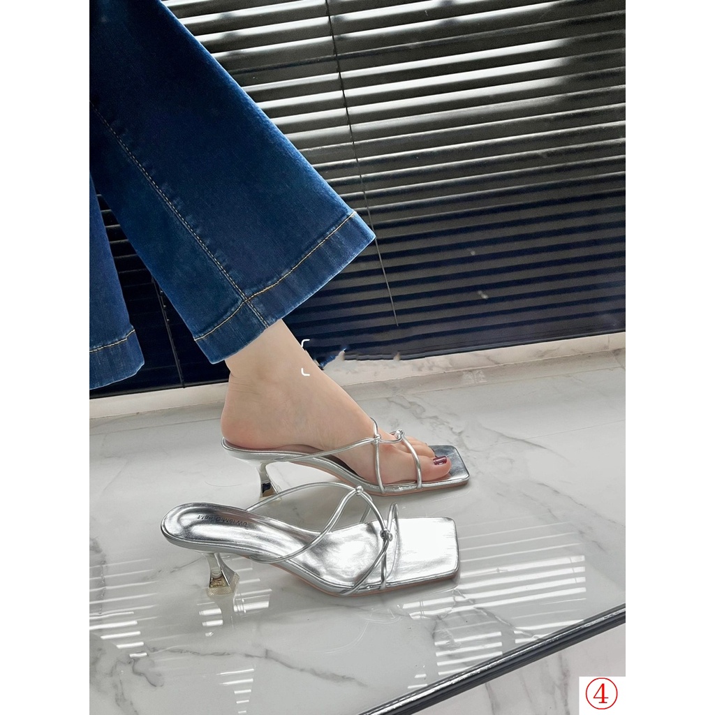 Ciliil Giày Cao Gót Mũi Nhọn Tráng Gương Màu Bạc Thời Trang Mùa Hè Hàn Quốc Dành Cho Bạn Nữ