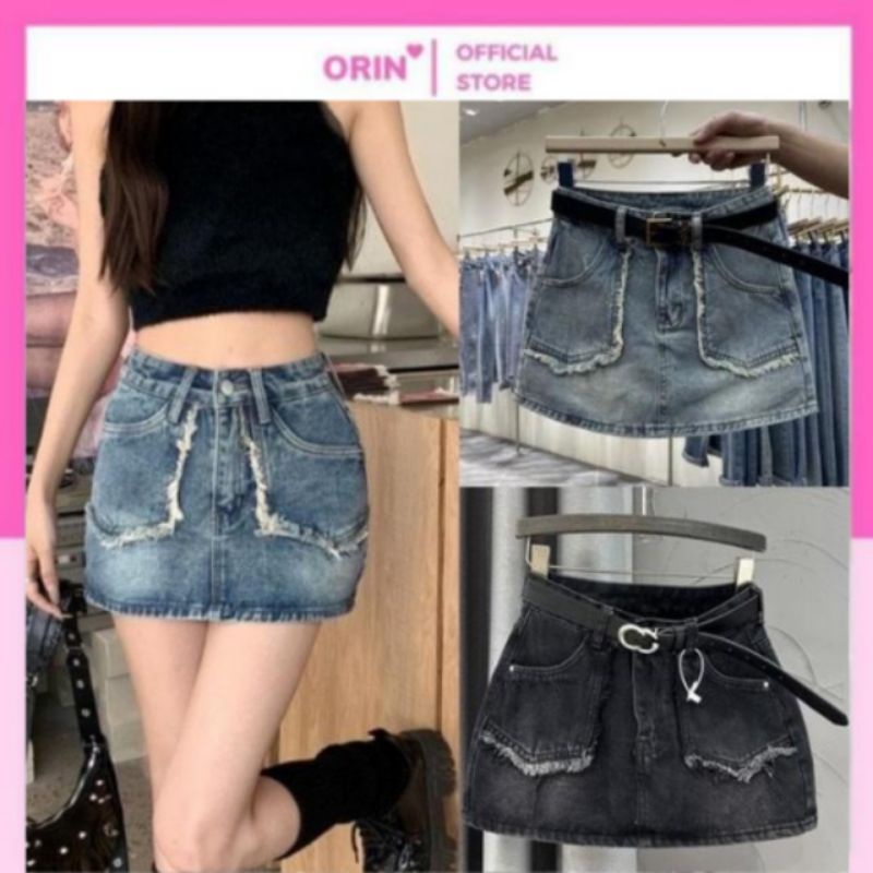 Chân váy jeans viền cắt tua siêu xinh ảnh thật cận chất hàng QC loại 1 có lót - hàng có sẵn
